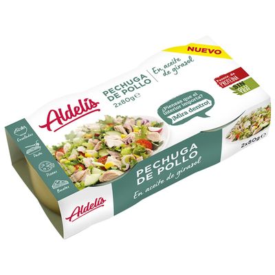 ALDELS Chicken Breast, Canned in Sunflower Oil, 2 x 80 g, 9-Pack