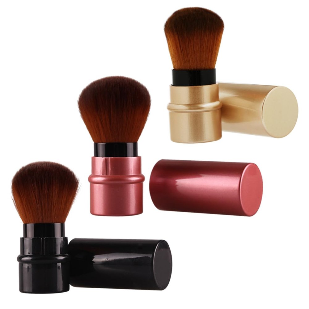 LIFKOME 3-Piece Retractable Makeup Brush Set for Foundation, Powder, Mineral Makeup and Cheekbone Highlighting