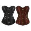 ZONABSQQ Women's Leather Gothic Steampunk Pirate Corset with Steel Boning and Chain (2837-Brown, L) view 2
