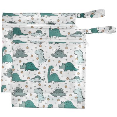 VICASKY 2-Piece Cartoon Wet Bag Set, Zippered Diaper Storage Bags, Polyester
