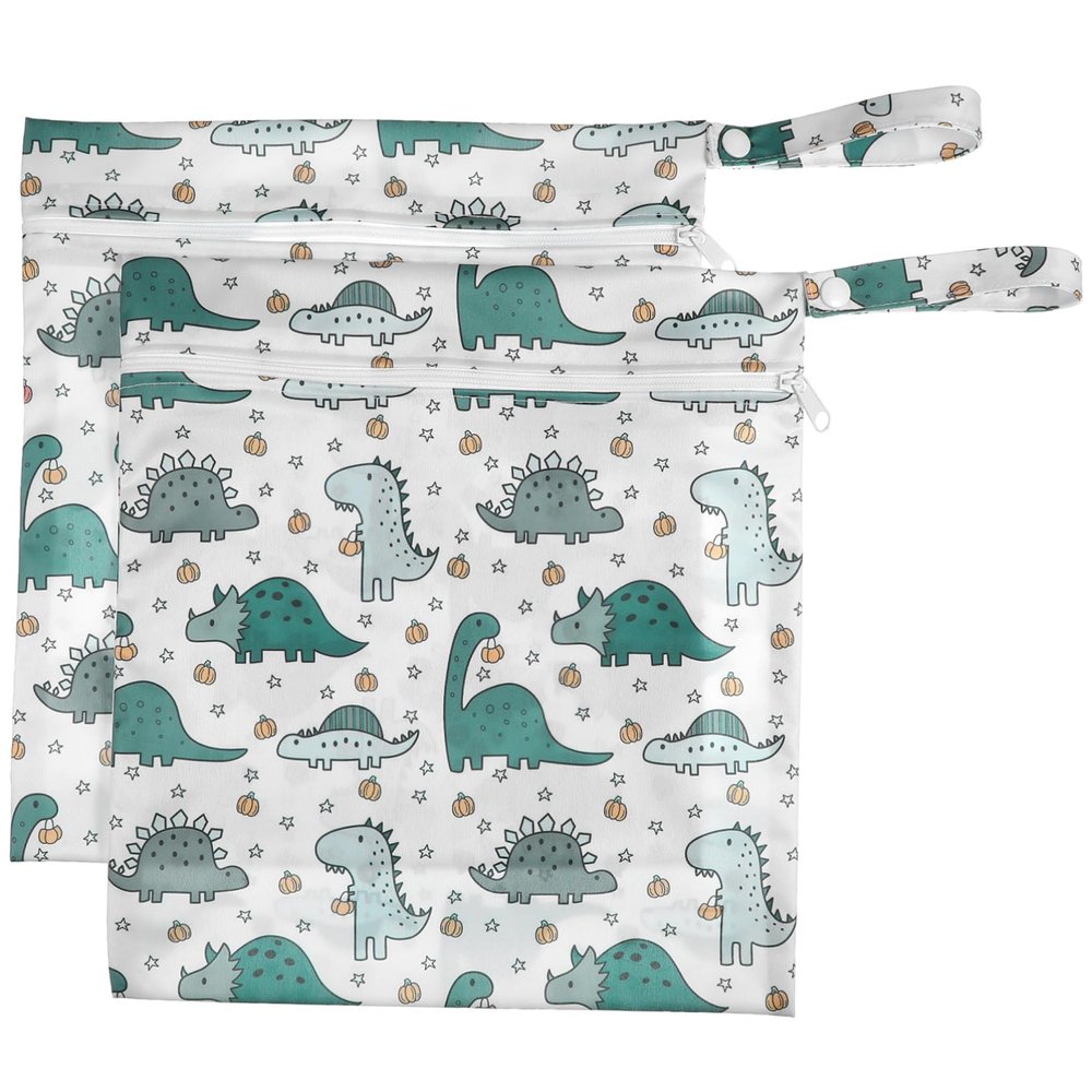 VICASKY 2-Piece Cartoon Wet Bag Set, Zippered Diaper Storage Bags, Polyester