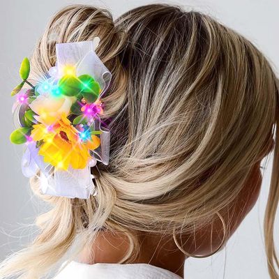 Reaky LED Flower Hair Claw Clip, Silver-Tone, Large Pearls