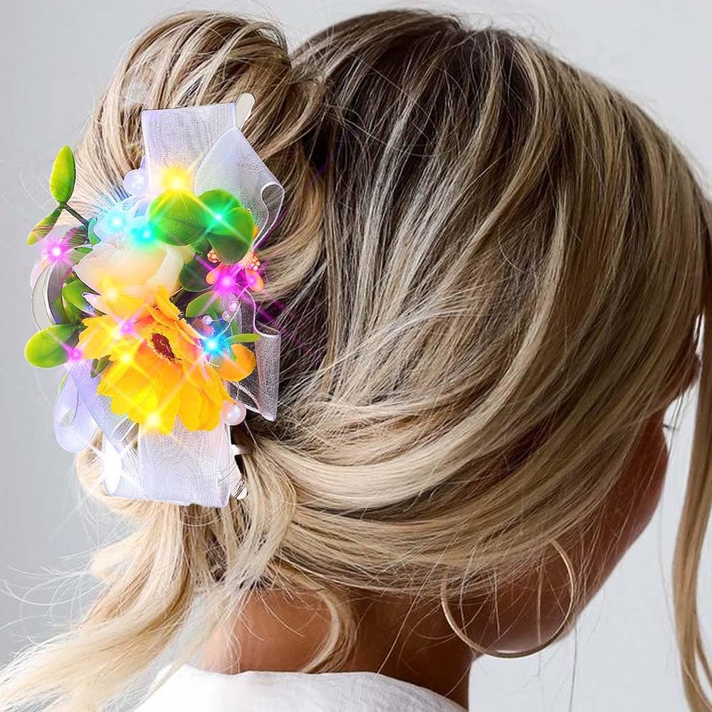 Reaky LED Flower Hair Claw Clip, Silver-Tone, Large Pearls