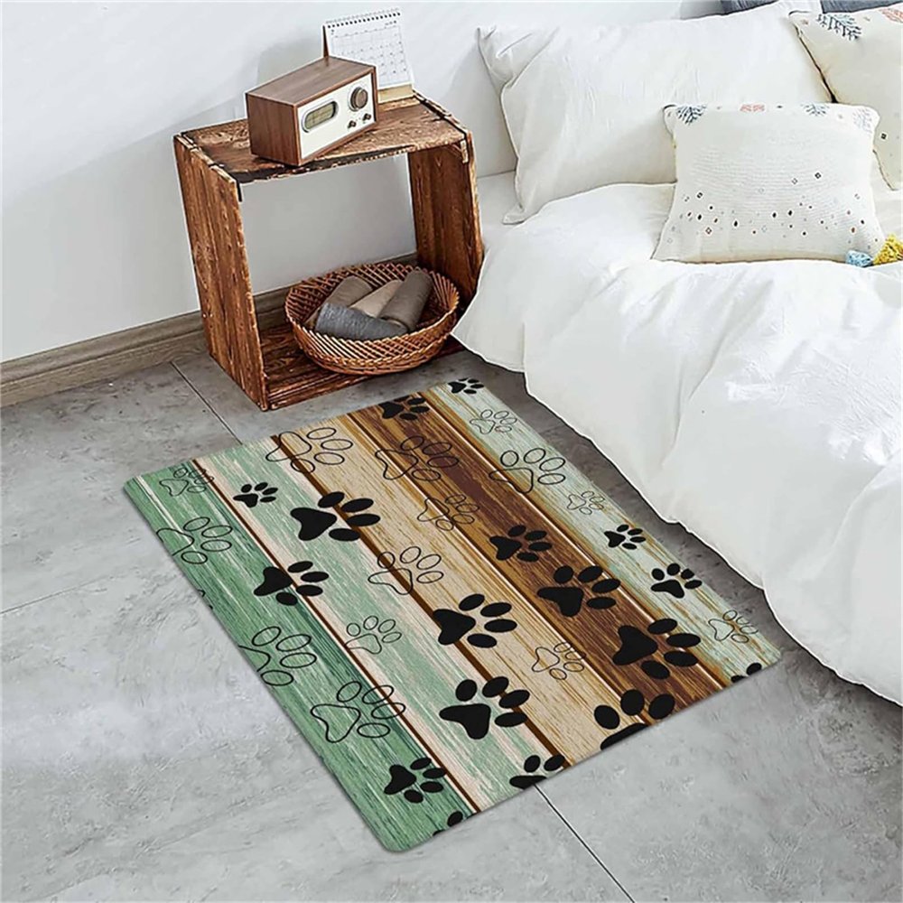 Hixingo Pet Bowl Mat, Absorbent Non-Slip Washable, Wood Grain, Green, 20 x 30 cm