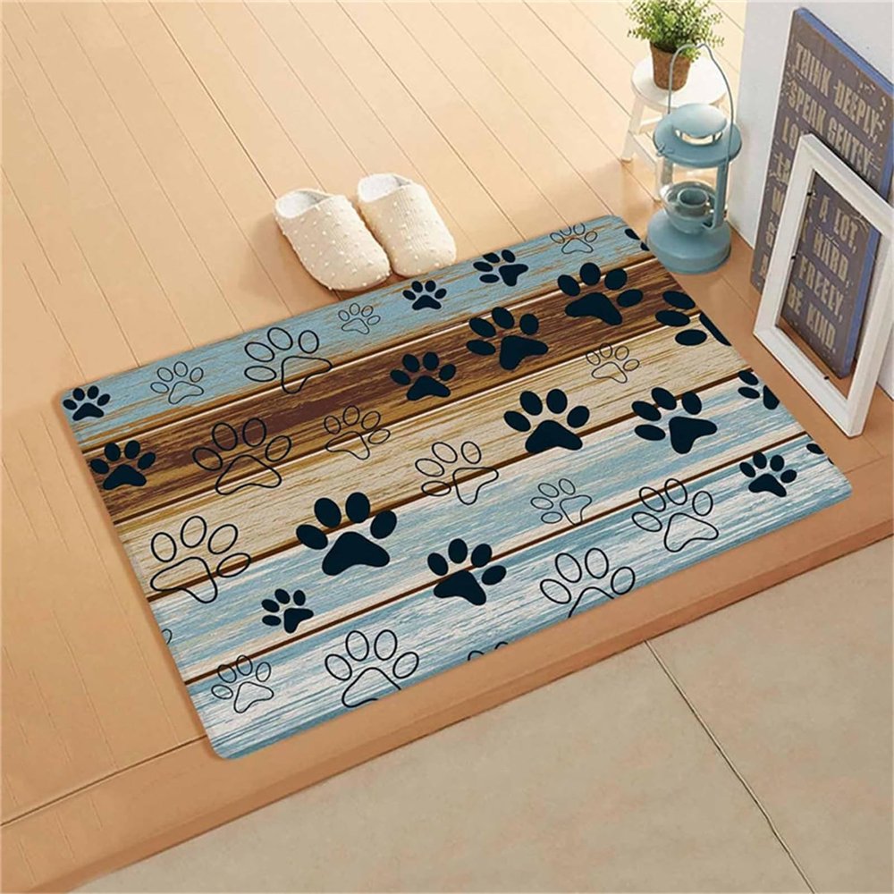Hixingo Dog & Cat Bowl Mat, Absorbent, Non-Slip, Washable, Blue Wood-Grain Pattern, 20 x 30 cm