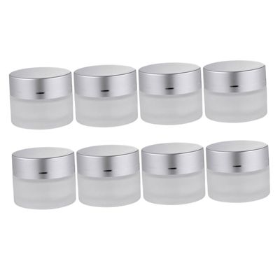 SKISUNO 8-Pack 10 g Frosted Glass Cosmetic Jars with Inner Inserts and Dome Lids, Refillable and Tightly Sealed for Cream and Travel