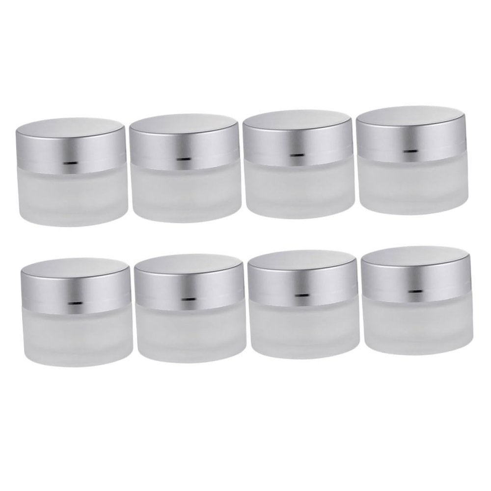 SKISUNO 8-Pack 10 g Frosted Glass Cosmetic Jars with Inner Inserts and Dome Lids, Refillable and Tightly Sealed for Cream and Travel
