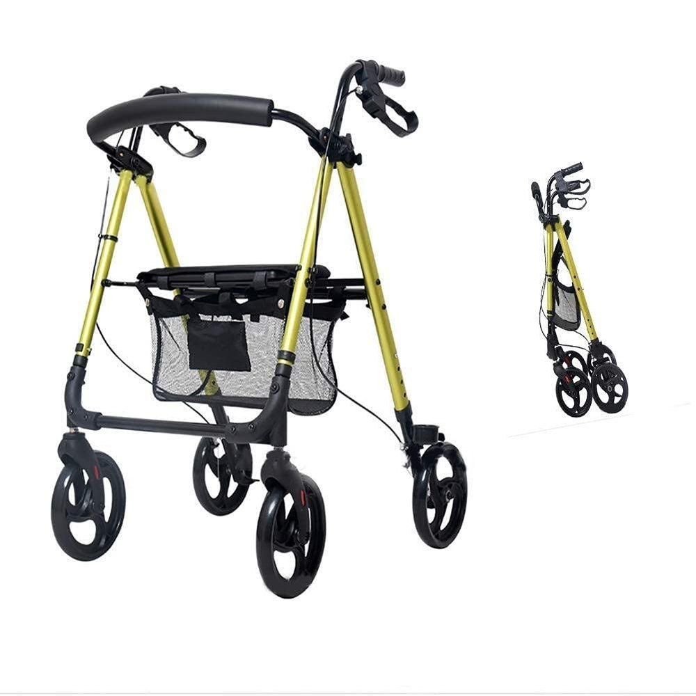 Height-Adjustable 4-Wheel Folding Aluminum Rollator Walker