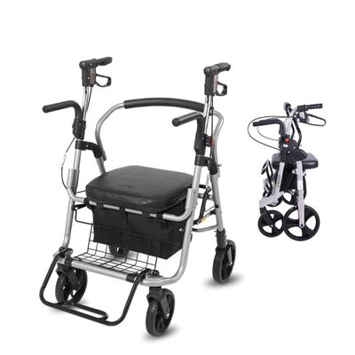 2-in-1 Rollator and Wheelchair with Curved Backrest and Soft Seat