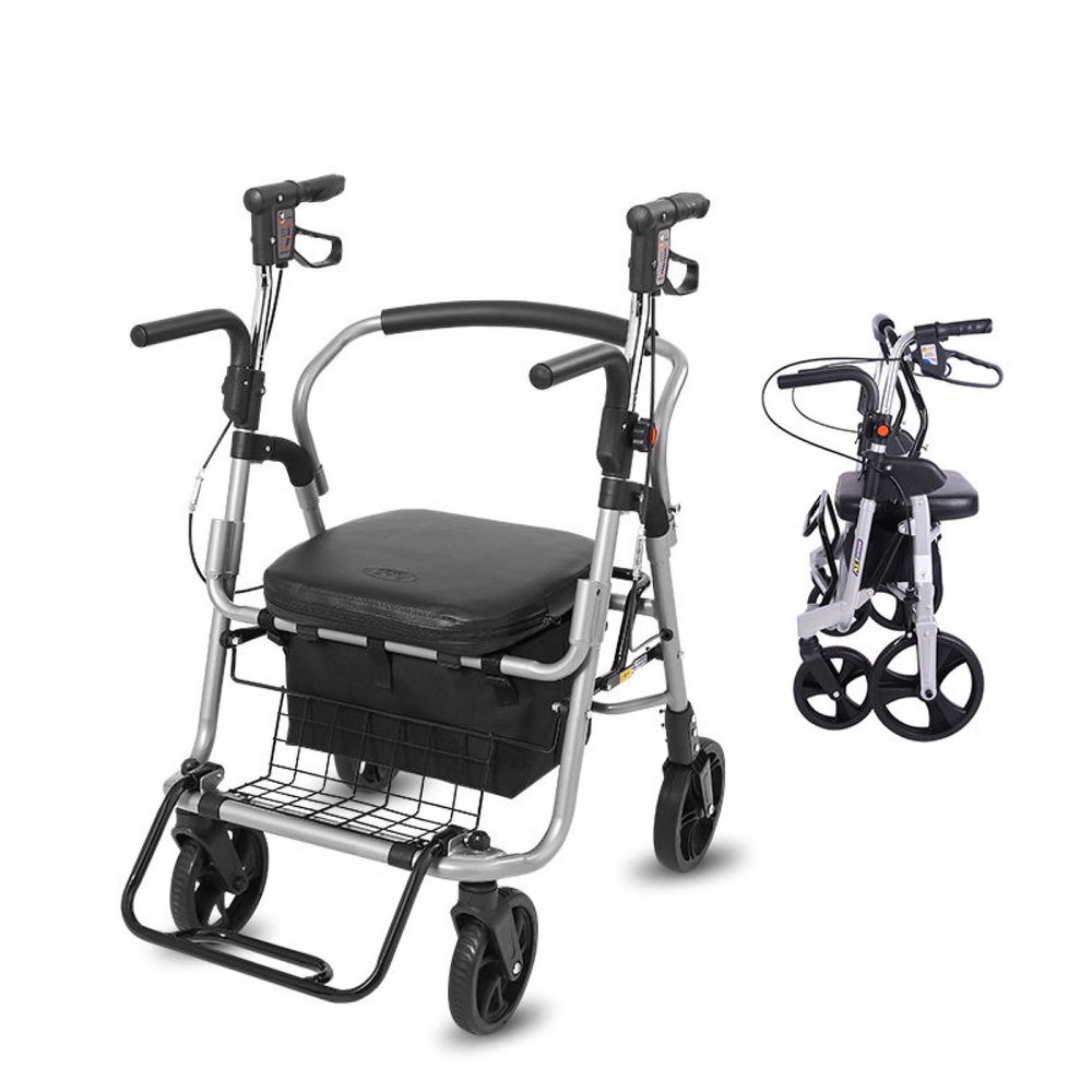 2-in-1 Rollator and Wheelchair with Curved Backrest and Soft Seat