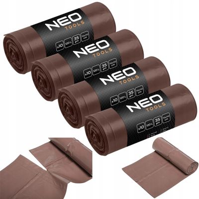 NEO TOOLS Extra-Strong Garbage Bags, Brown, Rolls, 4 x 120 L
