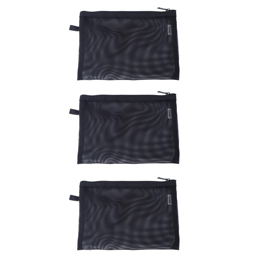 YONBEN Mesh Cosmetic Bag for Makeup, Wallet and Travel Organization, Zipper, Black, Large
