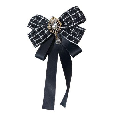 KMGDM Elegant Plaid Rhinestone Bow Tie, Pre-Tied, Adjustable, Black, 14 x 23 cm