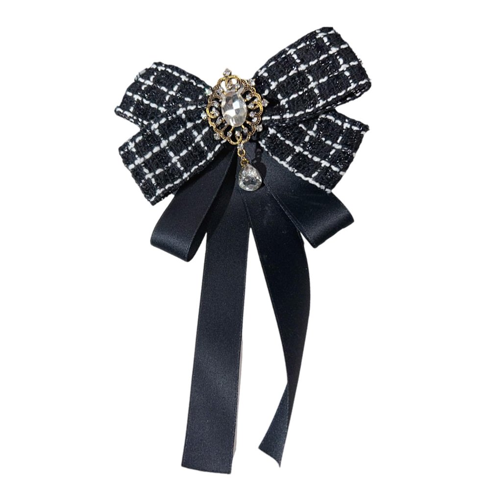 KMGDM Elegant Plaid Rhinestone Bow Tie, Pre-Tied, Adjustable, Black, 14 x 23 cm