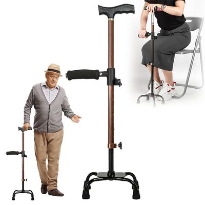 TsoLay Quad-Leg Aluminum Crutch with Side Handle, 62–85 cm, 100 kg Capacity