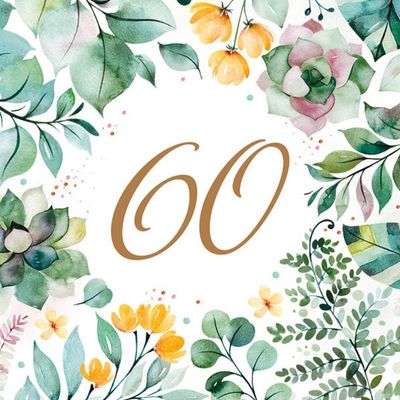 20 Birthday Napkins with Number 60 in Green Leaves, 33 x 33 cm