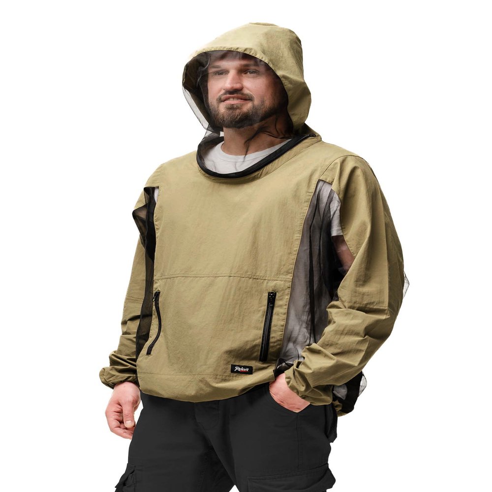 Relexit Mosquito Jacket, Durable Insect-Protection Jacket with Adjustable Hood and Pocket, Brown, X-Large