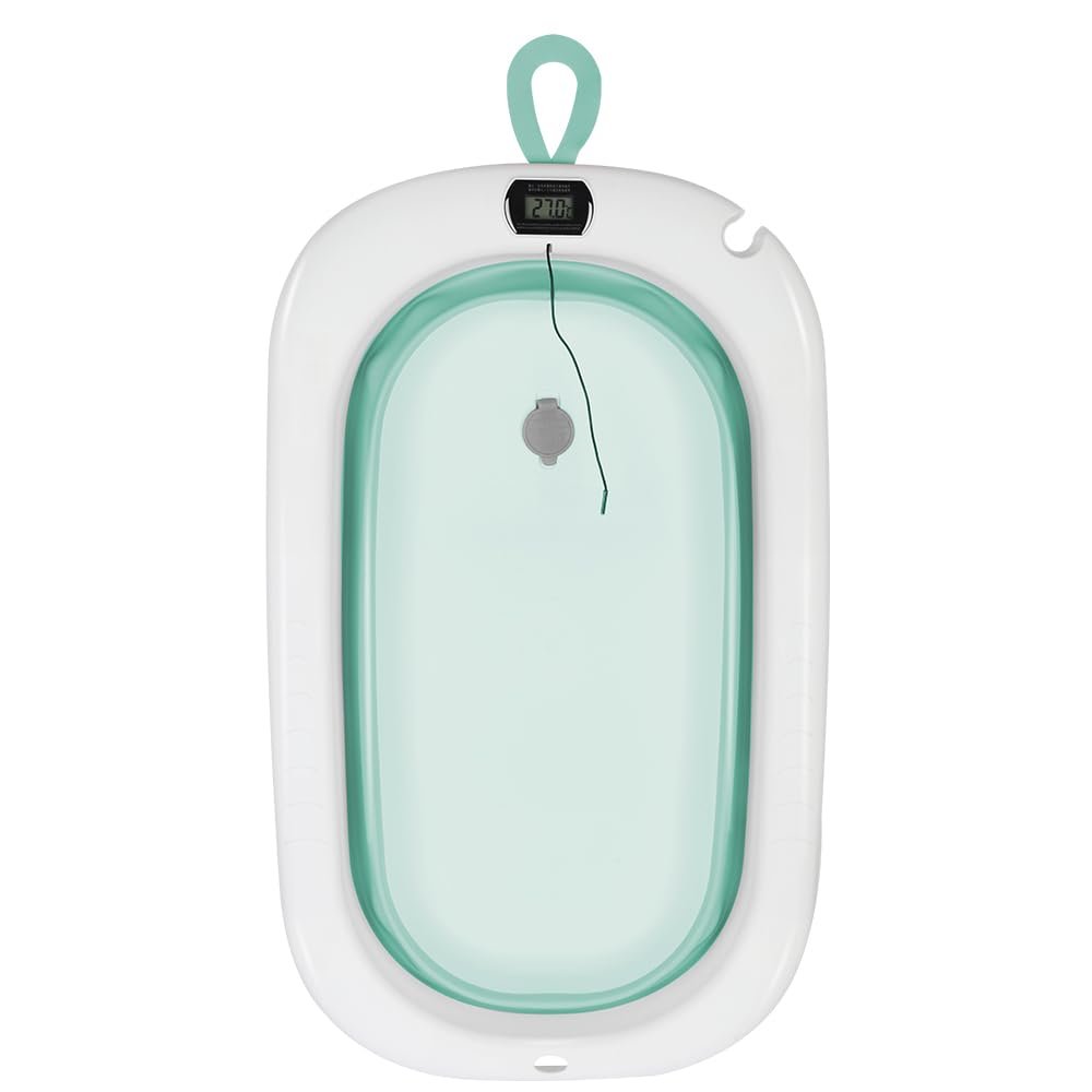 Baby Bathtub (0–9 Years) with Temperature Indicator, Foldable for Shower Use, 80 × 50 × 23 cm, Green