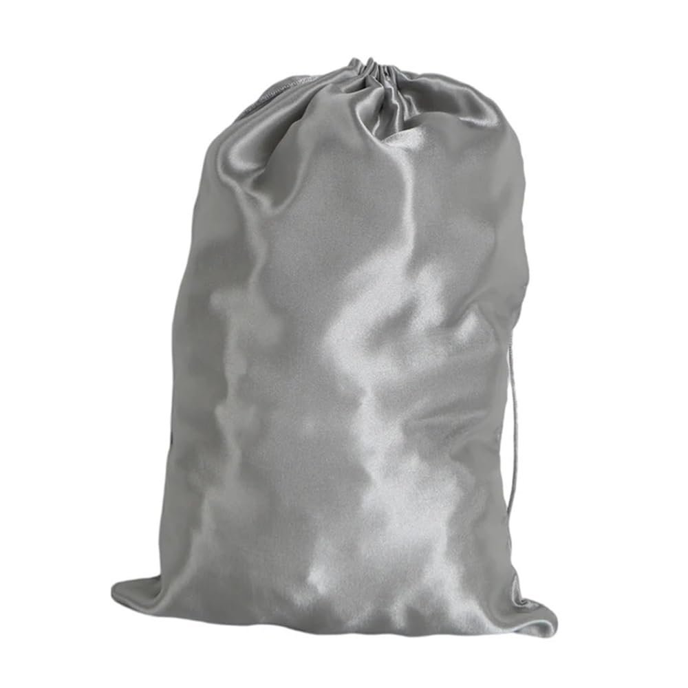 Satin Storage Bag for Wigs or Hair Bundles, Drawstring Travel Bag, 25 x 35 cm, Gray, 2-Pack