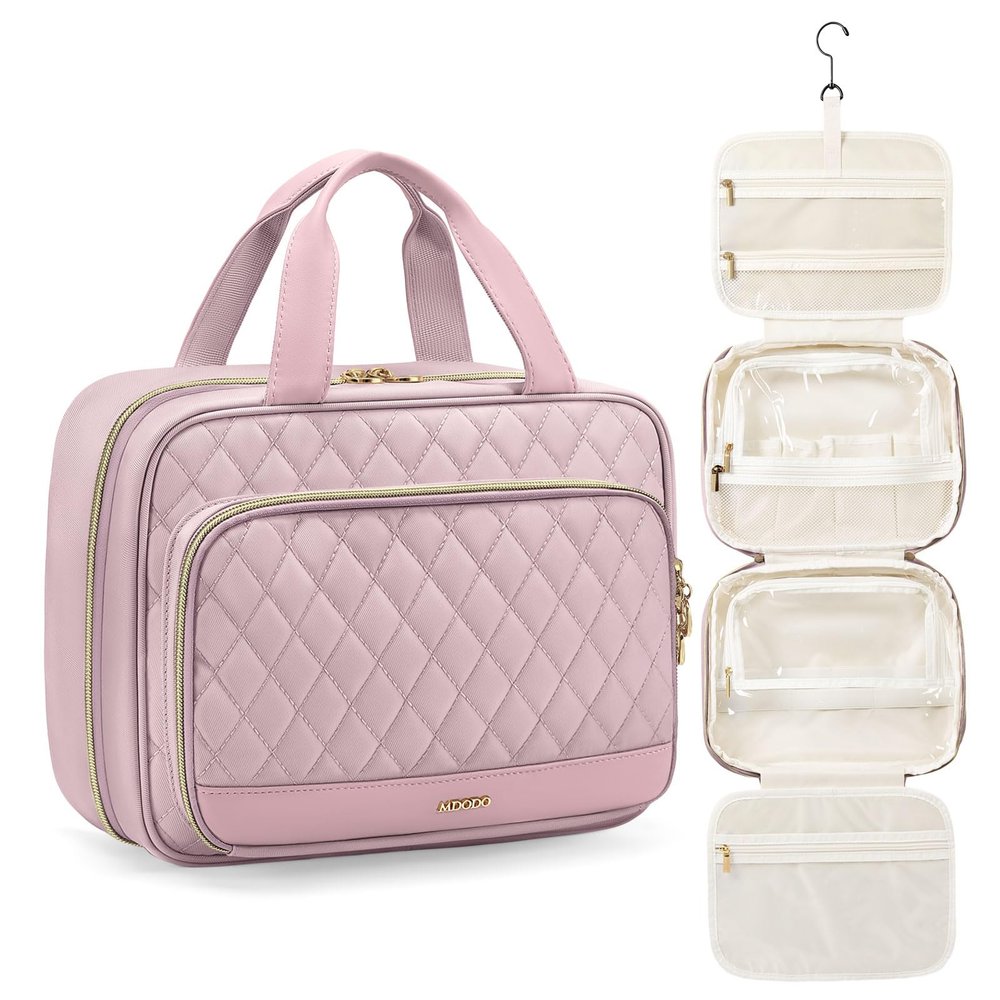 MDODO Hanging Travel Toiletry Bag, Makeup Bag for Women, Pink-Purple, 7 L