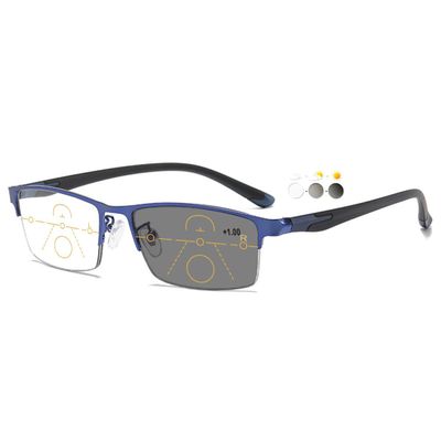 KOOSUFA Semi-Rimless Photochromic Progressive Reading Glasses, Blue, +4.0