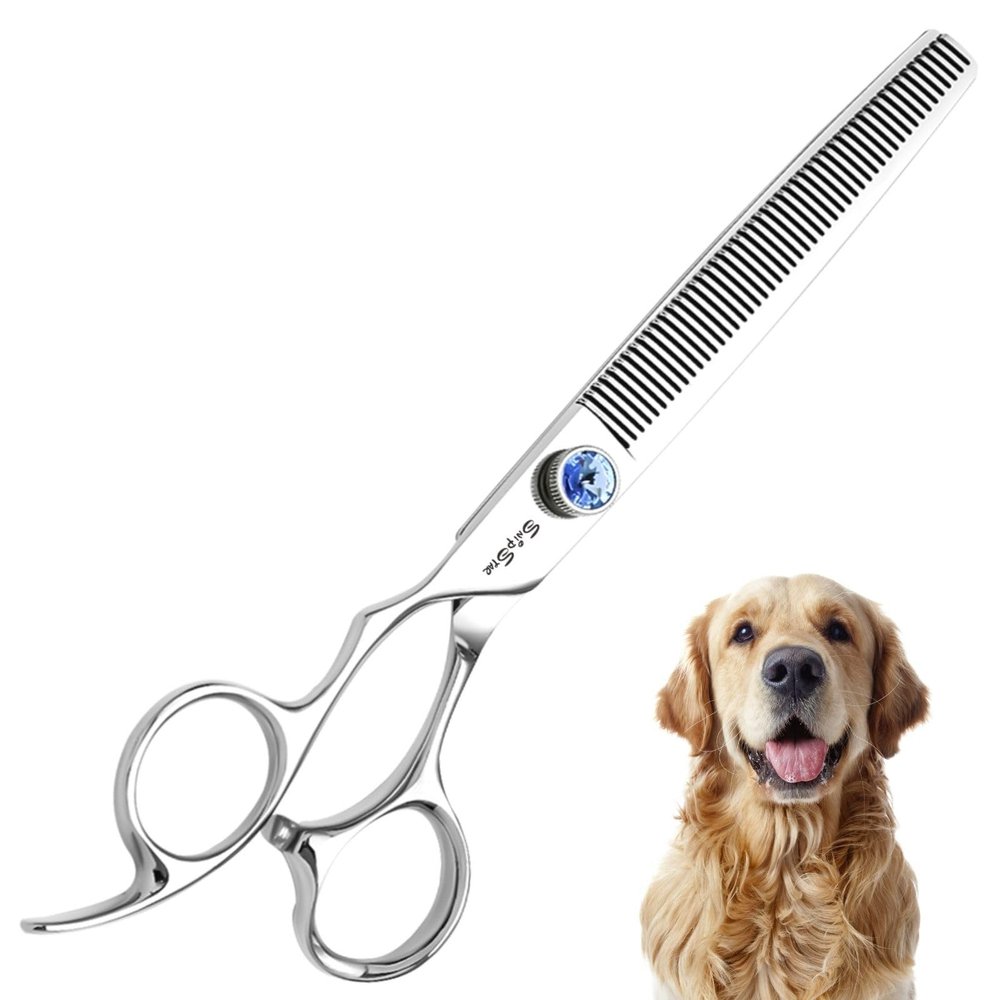 7-Inch Left-Handed Dog Scissors, Japanese VG10 Steel, 50-Tooth Thinning Shears with Blunt Safety Tips, 30% Thinning for Dogs and Cats