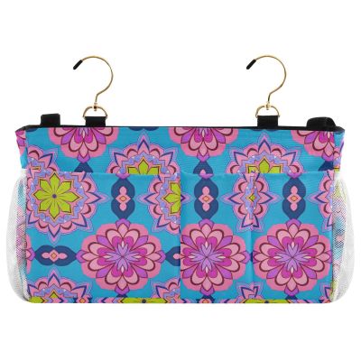 miaozhen Bedside Caddy with Mandala Floral Pattern, Multicolor Peach, Bed Organizer, Hanging Storage Bag for Magazines, Tablet, Phone, Customizable