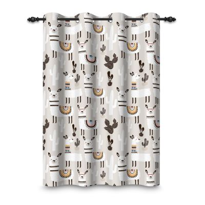 ggaimwf 107 x 215 cm Blackout Curtain, Alpaca Cartoon, South American Animals, Cactus & Tropical Design, 1 Panel