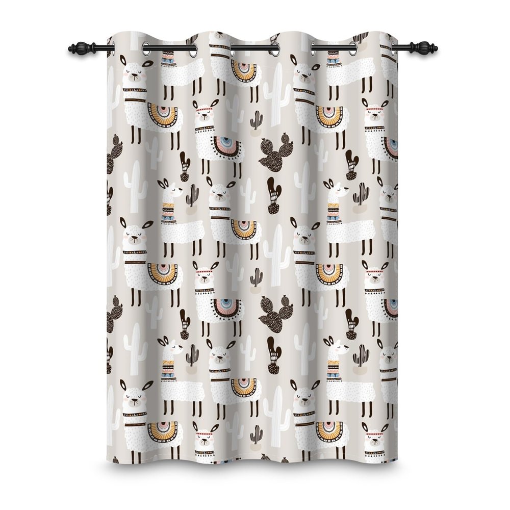 ggaimwf 107 x 215 cm Blackout Curtain, Alpaca Cartoon, South American Animals, Cactus & Tropical Design, 1 Panel