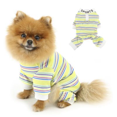 PAIDEFUL Small Dog Pajamas, Colorful Striped 4-Leg Jumpsuit, Yellow, XXL