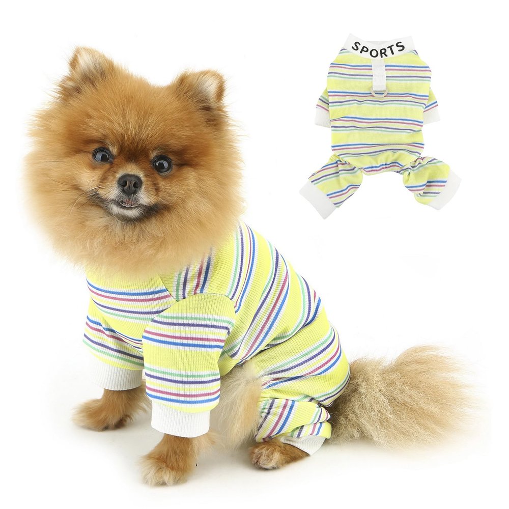 PAIDEFUL Small Dog Pajamas, Colorful Striped 4-Leg Jumpsuit, Yellow, XXL