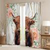 Homewish Highland Cow Curtains, 54 x 46 in (H x W), Children's Wild Animal Pattern Room-Darkening Curtains, Botanical Flowers and Small Farm Animals, 2 Panels view 2