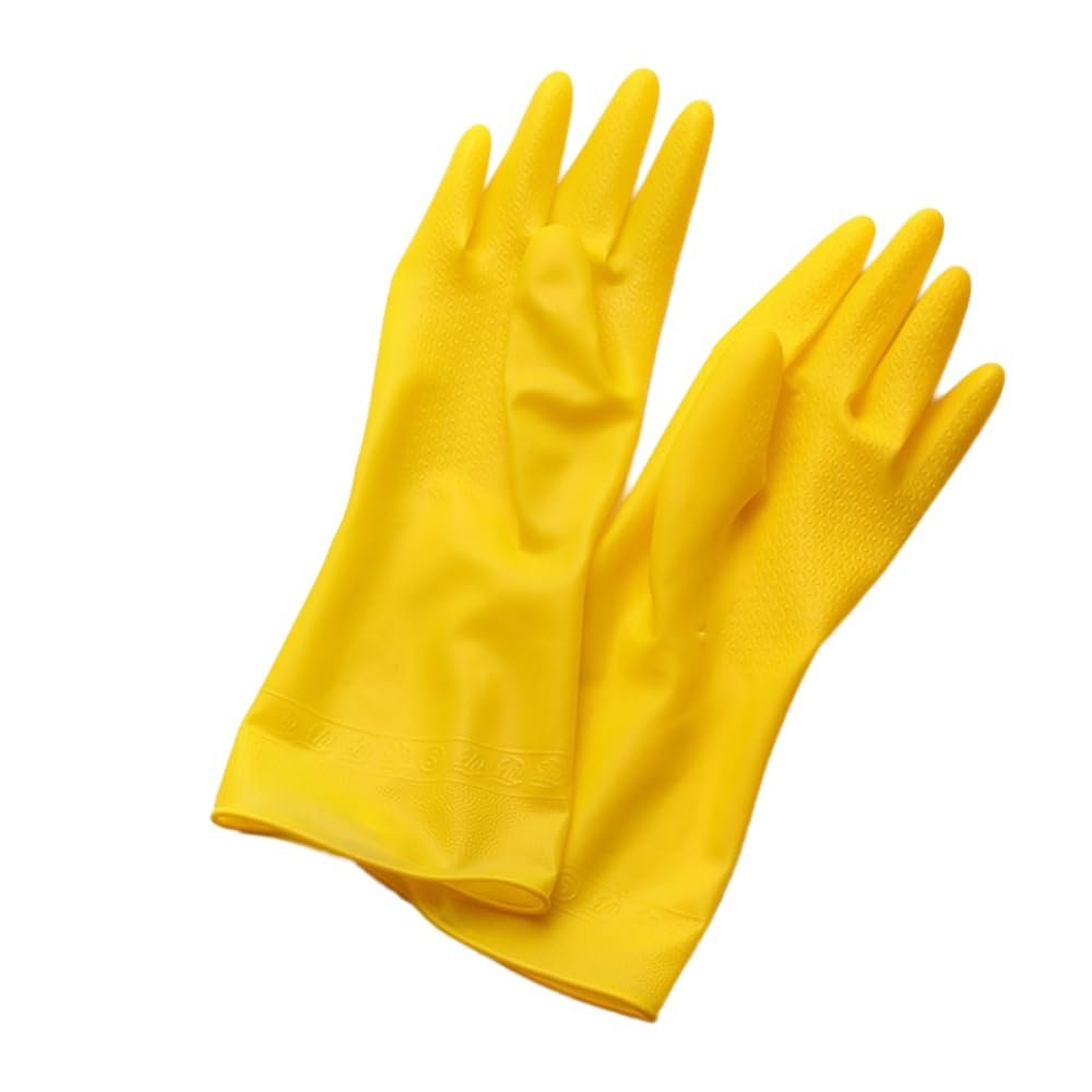 Wambere 6 Pairs Reusable Yellow Rubber Cleaning Gloves, Non-Slip, Sizes S–L