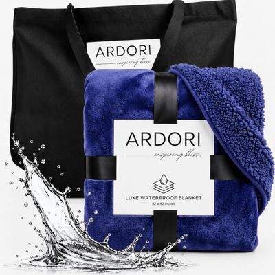 ARDORI Waterproof Bed Blanket, Indigo Fleece, 82 x 82 cm