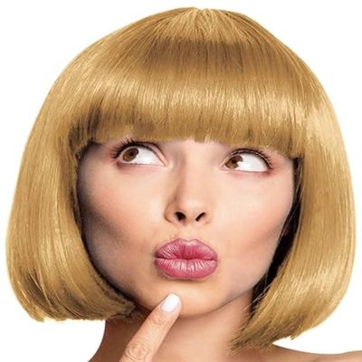 Bob Wig Cabaret Pageboy Charleston Wig for Carnival & Costume Parties, 13 Colors (Green) (Blonde)