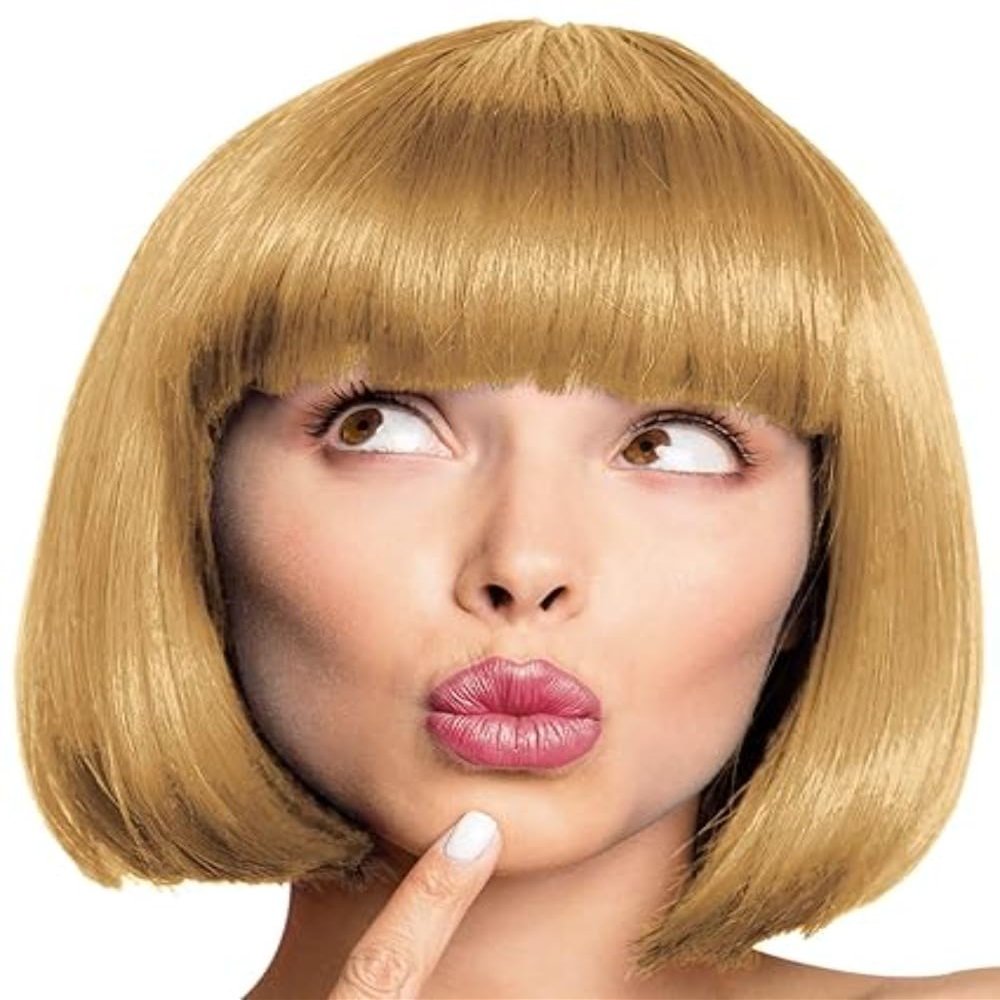 Bob Wig Cabaret Pageboy Charleston Wig for Carnival & Costume Parties, 13 Colors (Green) (Blonde)