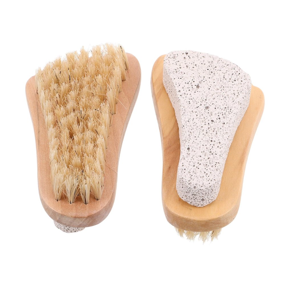 Foot Care Brush with Pumice Stone and Wooden Handle, 2-Pack