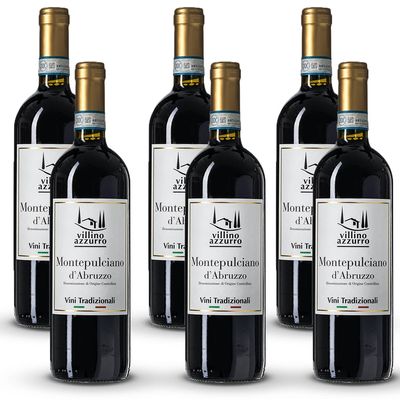 Villino Azzurro Montepulciano d'Abruzzo DOC Dry Wine Pack with VINOX Winecards (6 x 0.75 L)