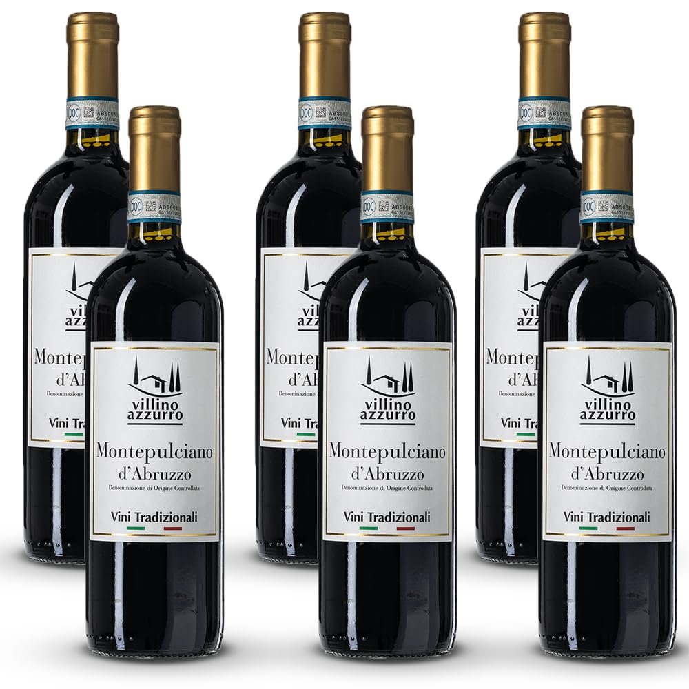 Villino Azzurro Montepulciano d'Abruzzo DOC Dry Wine Pack with VINOX Winecards (6 x 0.75 L)