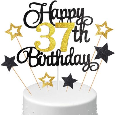37th Birthday Cake Topper Set, Glitter Happy Birthday Decoration