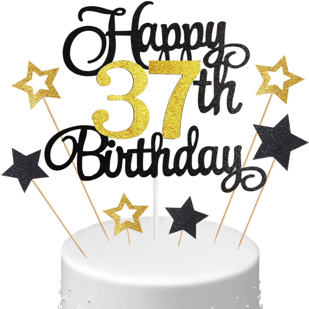 37th Birthday Cake Topper Set, Glitter Happy Birthday Decoration