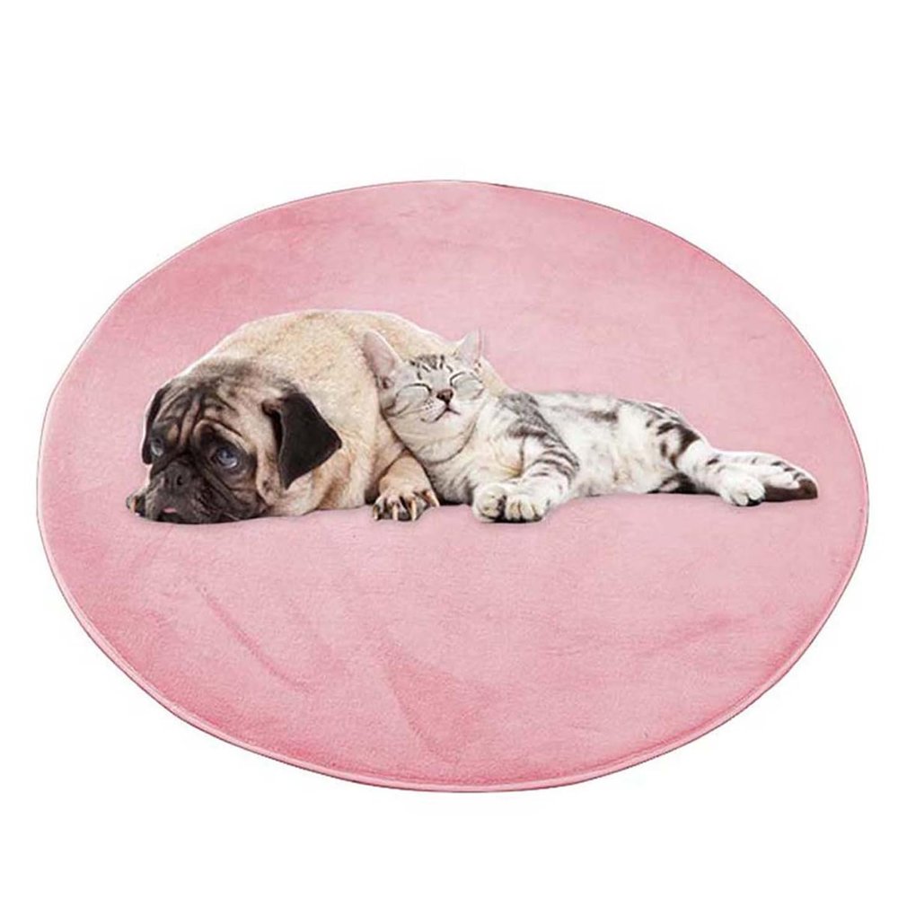ping bu Large Round Plush Dog Bed Mat, Pink, 50 x 50 cm