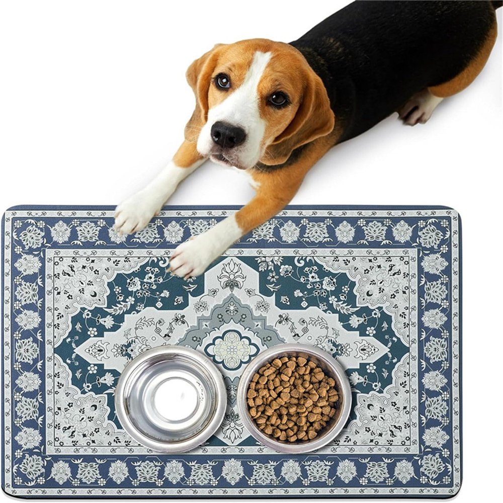 FANSU Dog Bowl Mat, Quick-Drying, Washable, Non-Slip Feeding Mat (Marine Blue, 20x30cm)