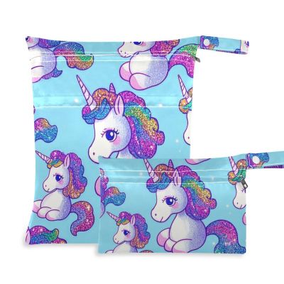 Amooorous Blue Glitter Cartoon Unicorn Wet Bags, 2-Piece Set