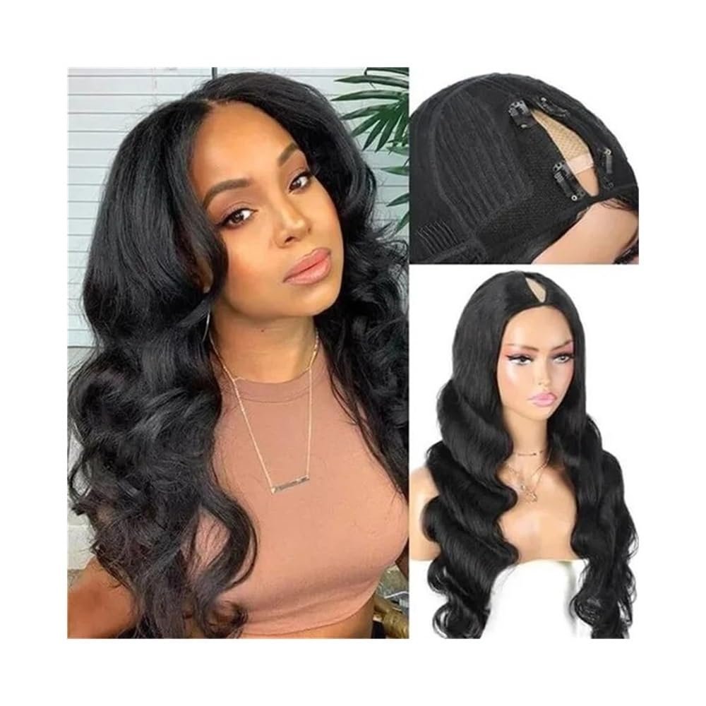 20-Inch Human Hair Body Wave V-Part Wig, Natural Color, 180% Density