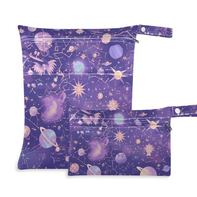 Amooorous Purple Mysterious Universe Planet Reusable Wet/Dry Bags for Baby Essentials, 2-Pack