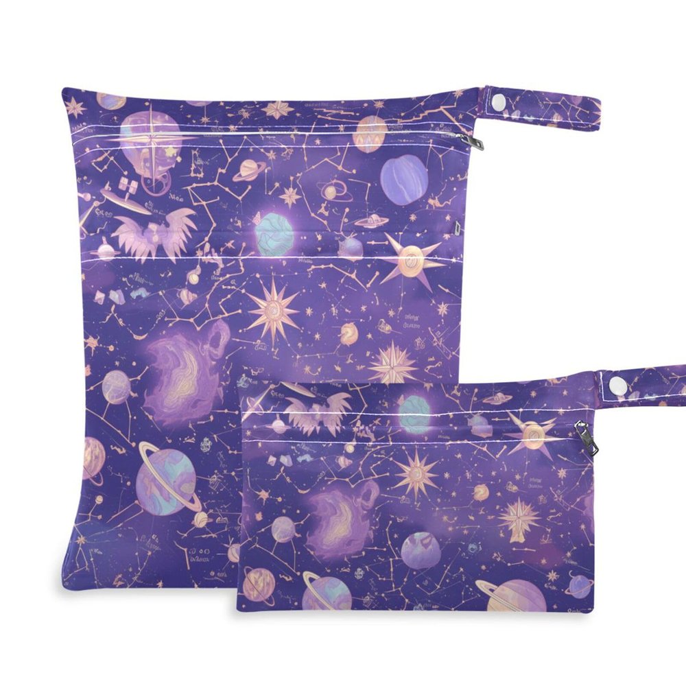 Amooorous Purple Mysterious Universe Planet Reusable Wet/Dry Bags for Baby Essentials, 2-Pack