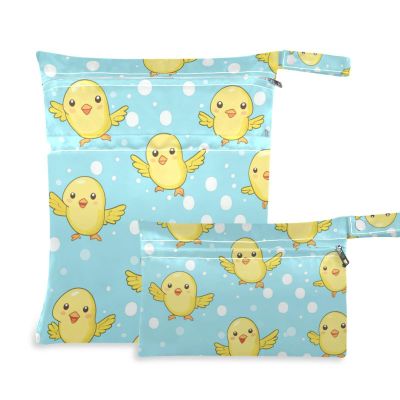 Amooorous Zippered Wet Bags with Handles, Cartoon Yellow Chicks, 2-Pack