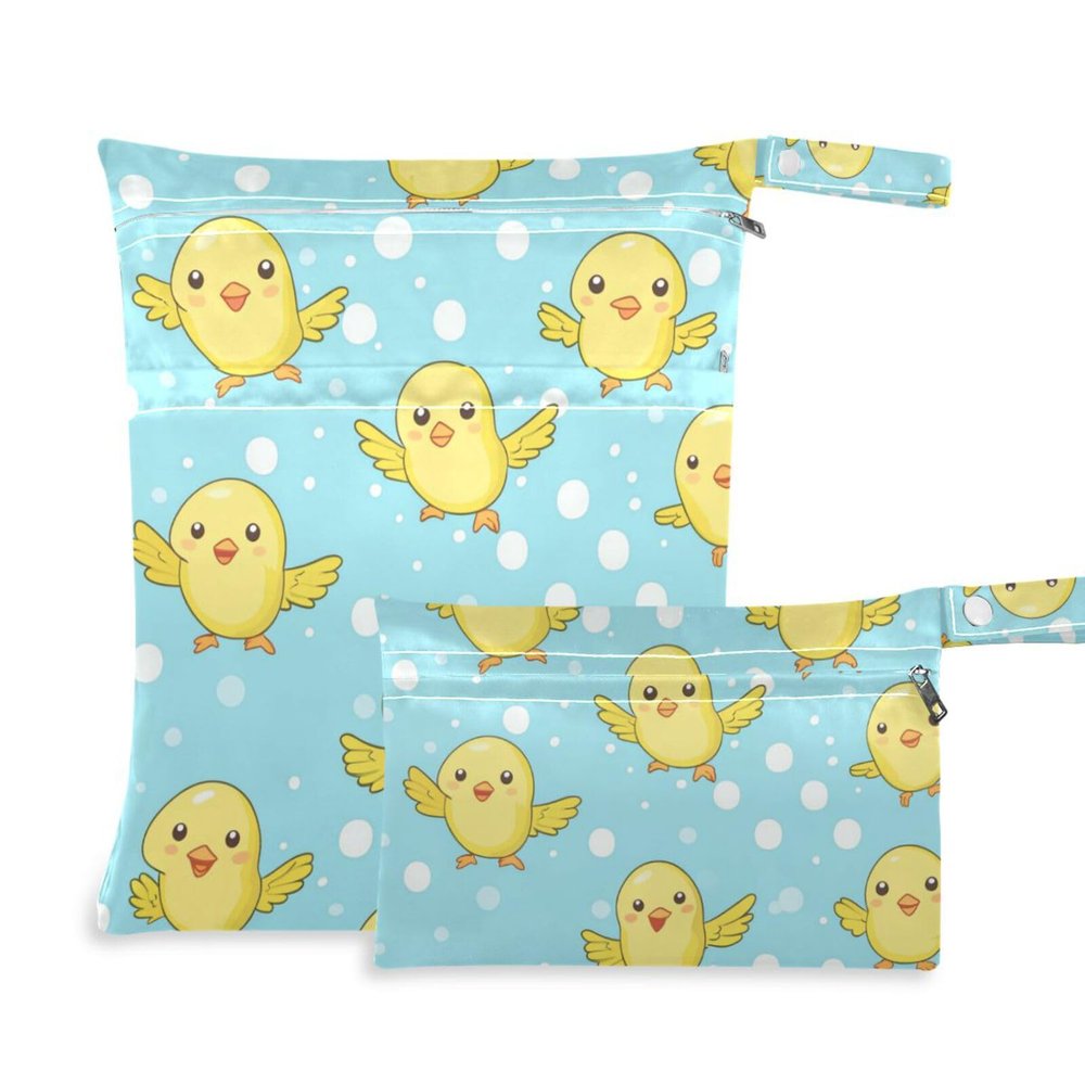Amooorous Zippered Wet Bags with Handles, Cartoon Yellow Chicks, 2-Pack