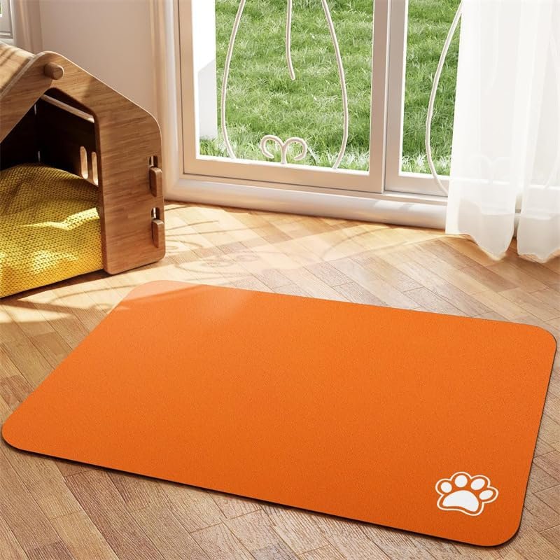 FANSU Dog Bowl Mat, Quick-Dry Non-Slip Feeding Mat (Orange, 30x40cm)